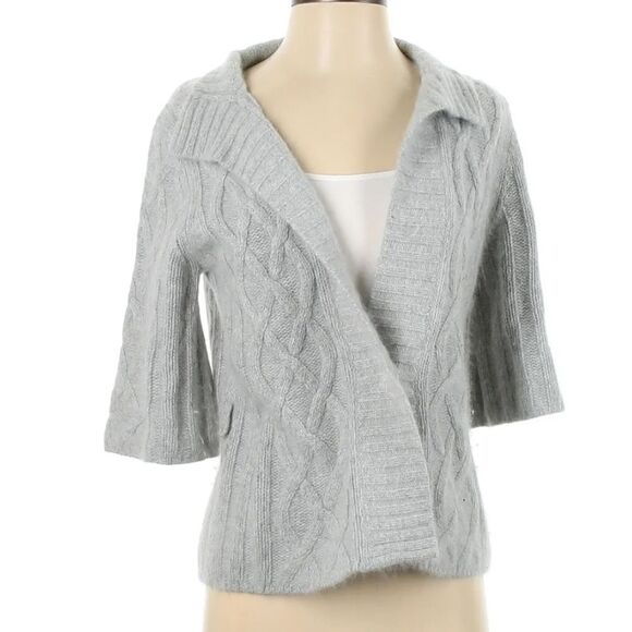 Jullian Jones M Gray AngoraWoolBlend 3/4Sleeve Knitted 1 Button Women's Cardigan - Picture 9 of 9